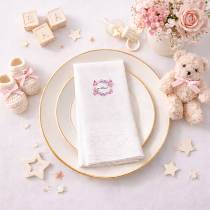 Kelebekli Çiçek Çelenk Temalı Kız Bebek Peçetesi