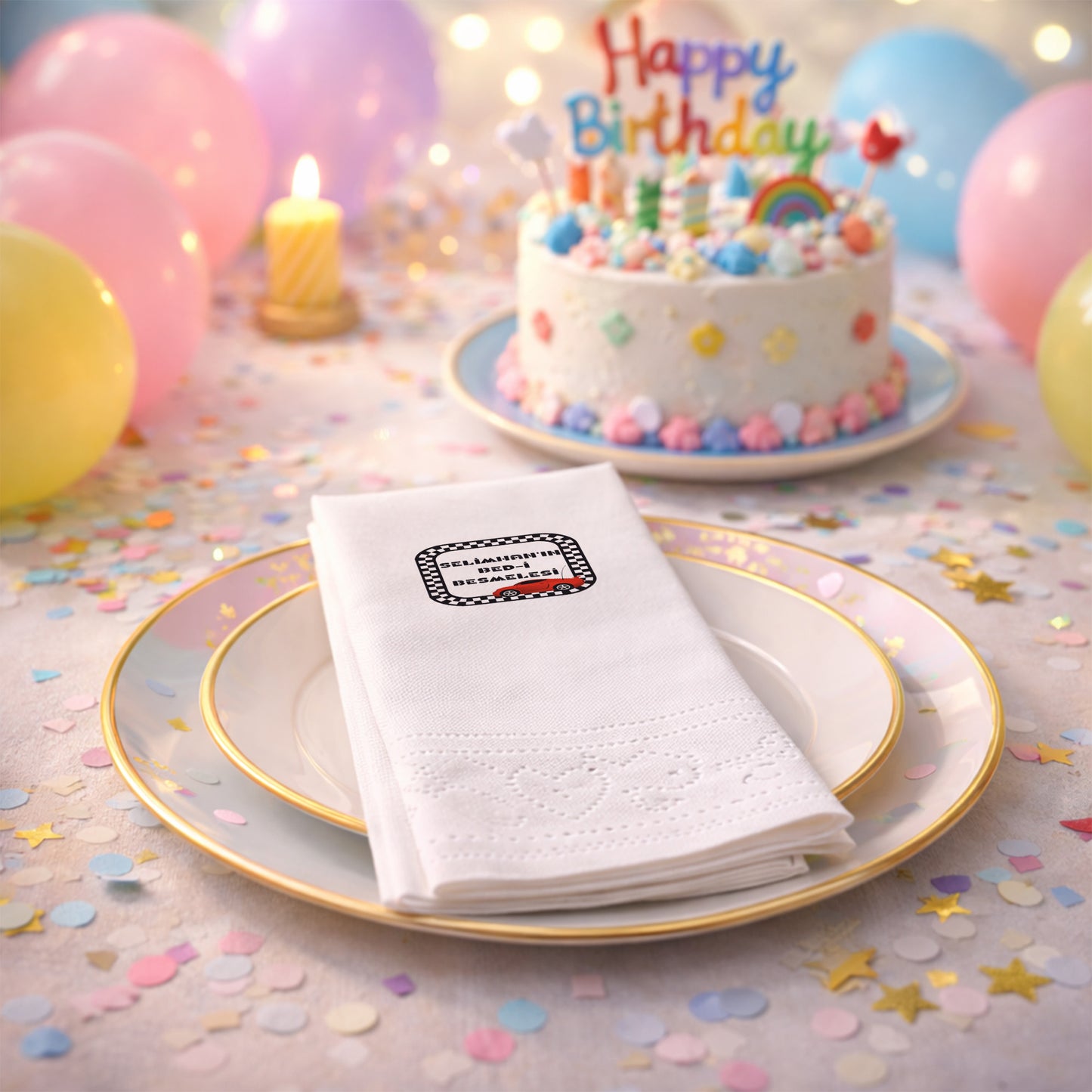 Yarış Arabalı Temalı Erkek Bebek Bed-i Besmele Peçetesi