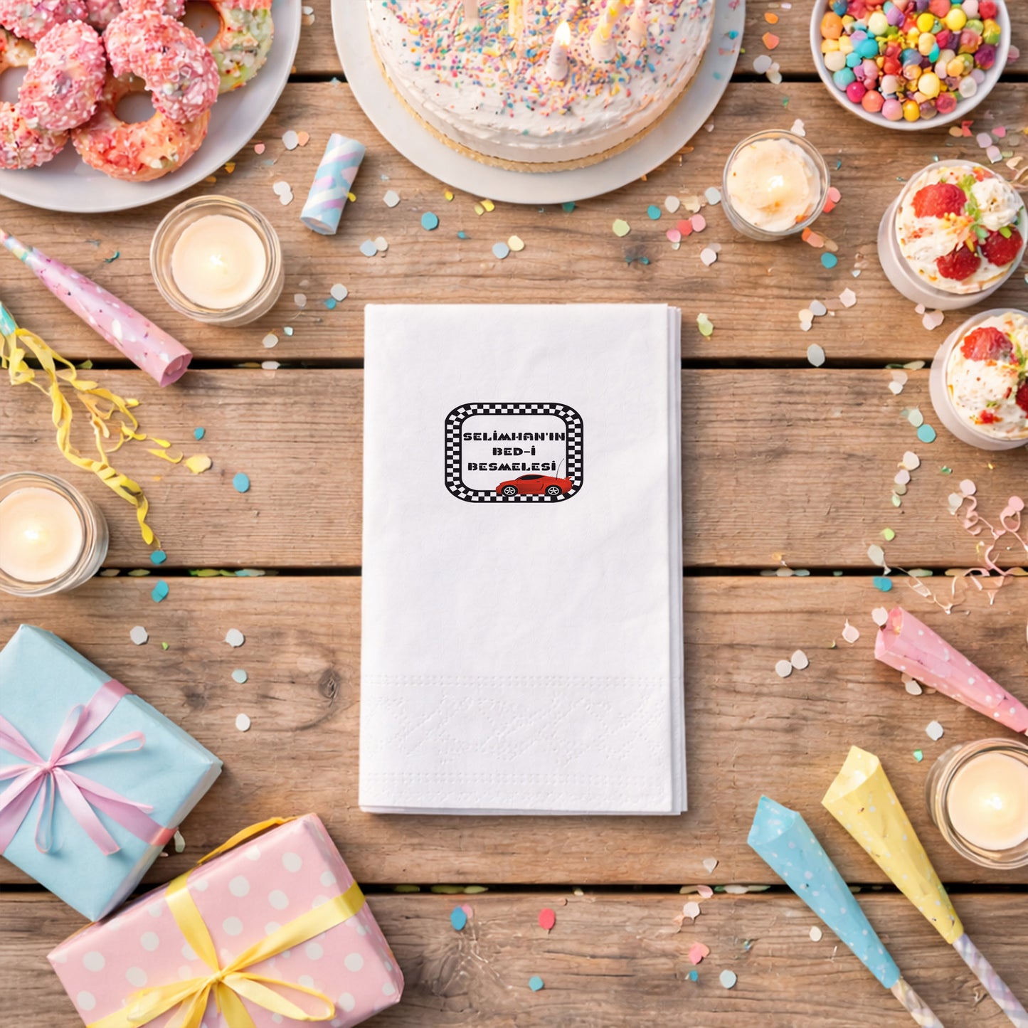 Yarış Arabalı Temalı Erkek Bebek Bed-i Besmele Peçetesi