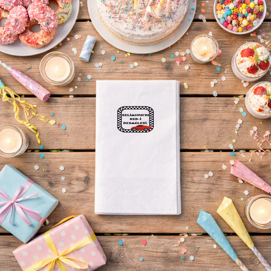 Yarış Arabalı Temalı Erkek Bebek Bed-i Besmele Peçetesi