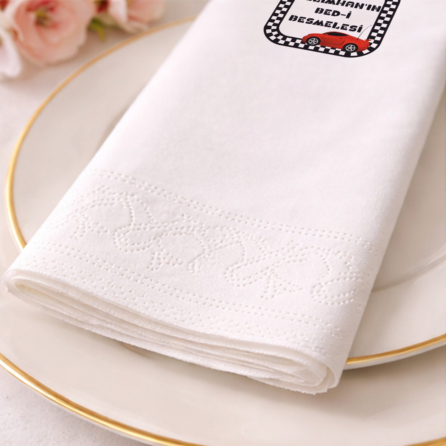 Yarış Arabalı Temalı Erkek Bebek Bed-i Besmele Peçetesi