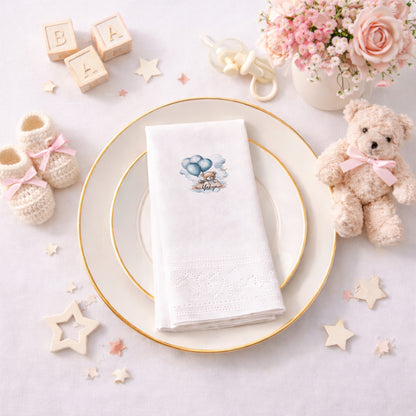 Ayıcık Bulut Temalı Kişiye Özel Erkek Bebek Peçetesi