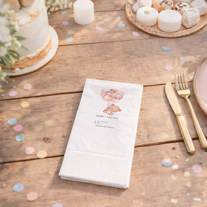 Balonlu Ayıcık Temalı Kız Bebek 1 Yaş Peçetesi