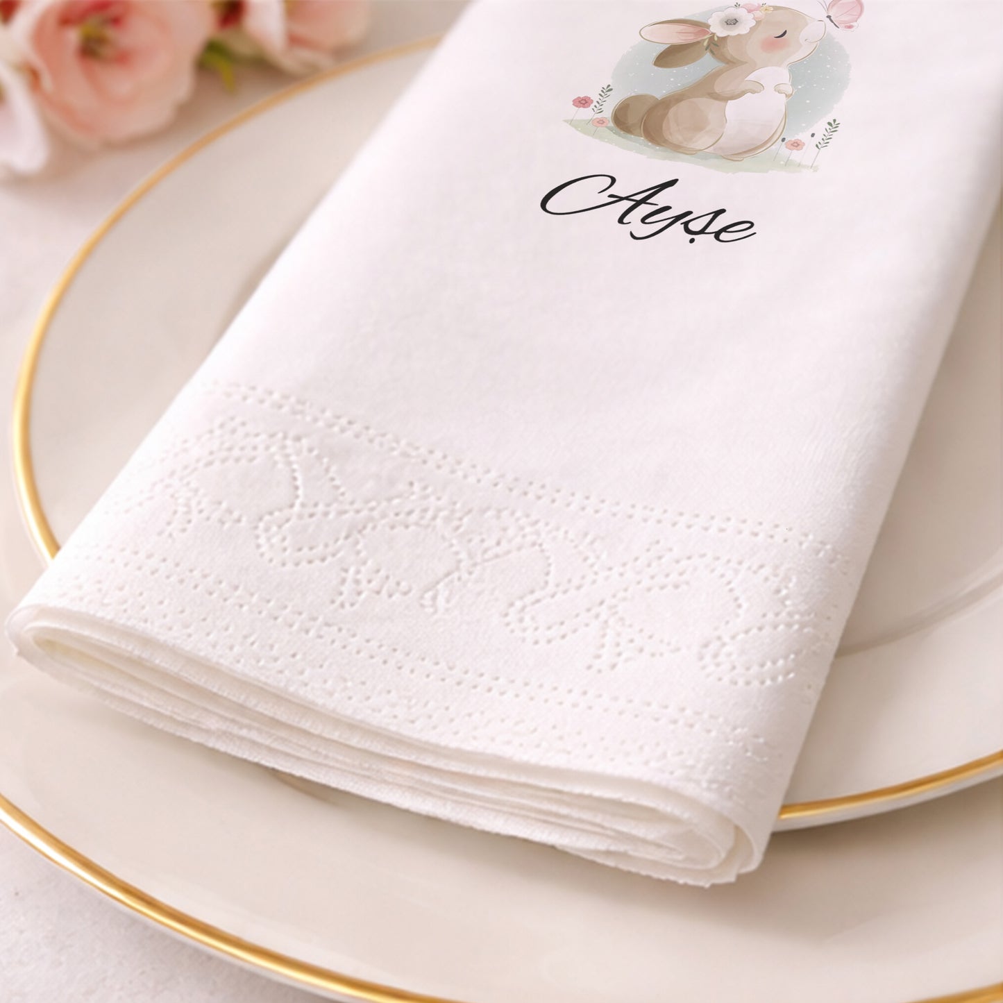 Balonlu Ayıcık Temalı Kişiye Özel Bebek Peçetesi