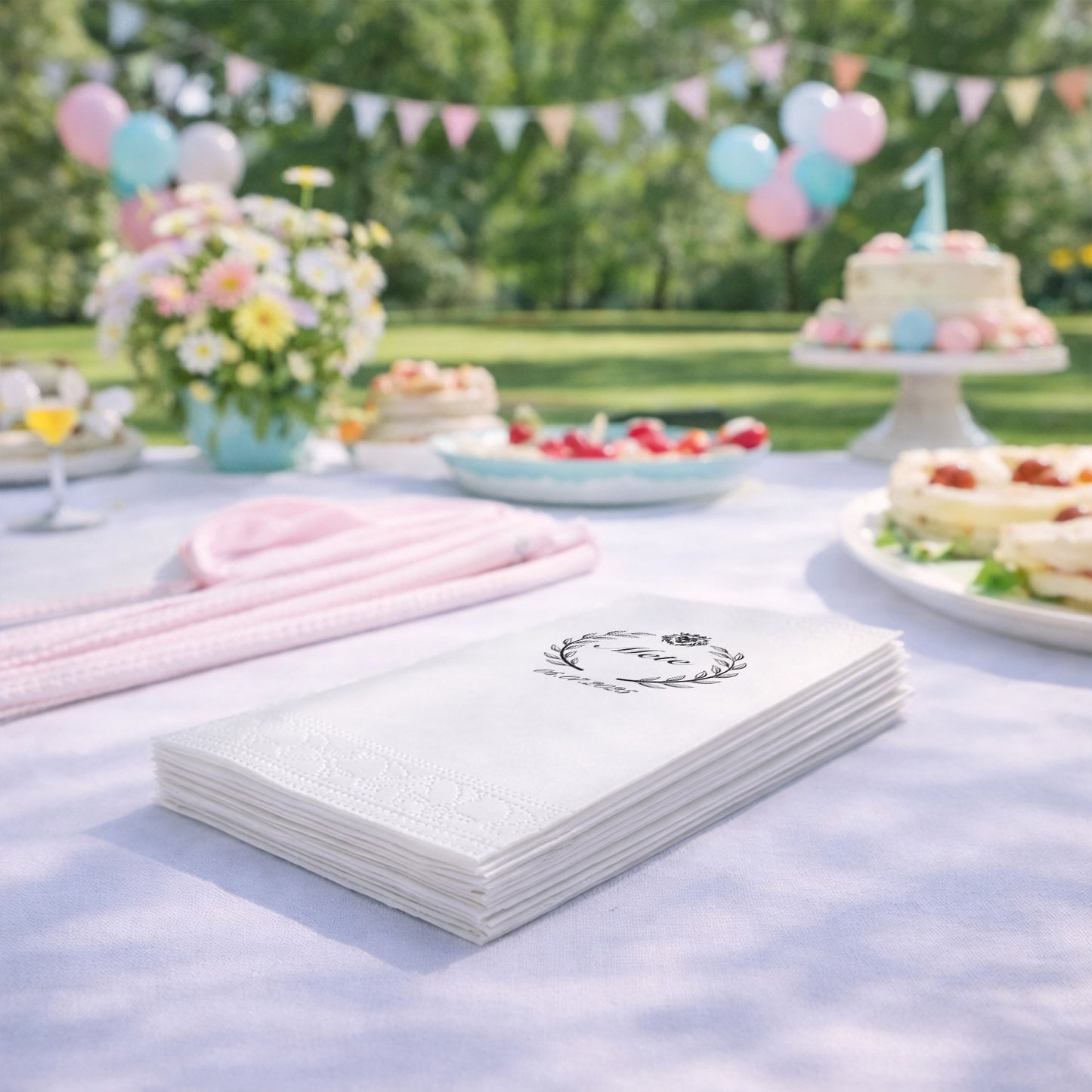 Kuğulu Baby Shower Temalı Kişiye Özel Bebek Peçetesi