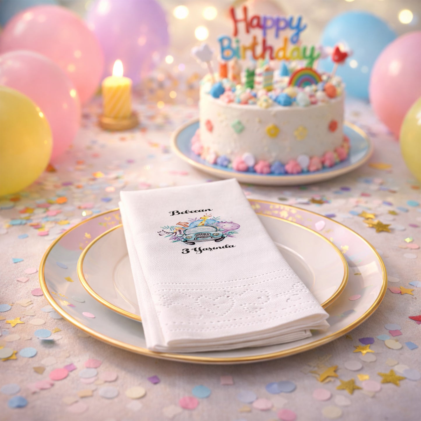 Deniz Feneri Temalı Kişiye Özel Bebek Hoş Geldin Peçetesi