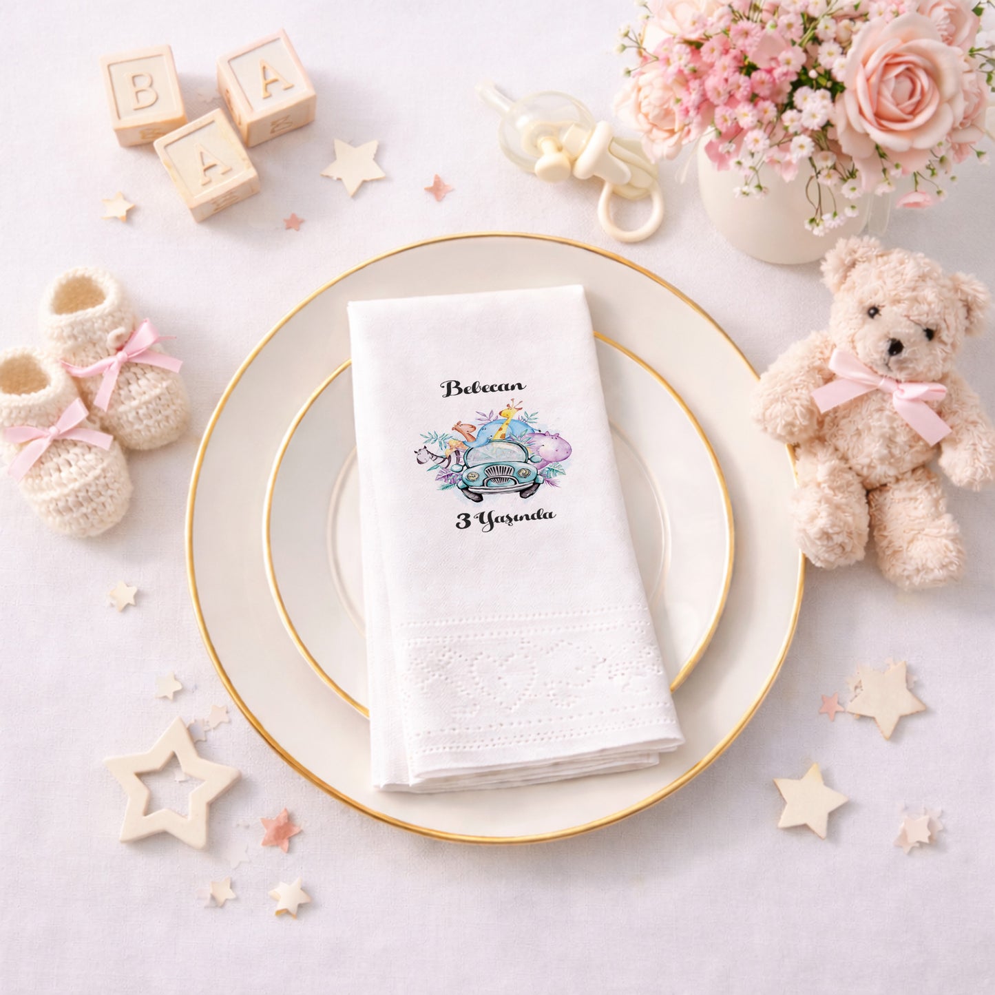 Deniz Feneri Temalı Kişiye Özel Bebek Hoş Geldin Peçetesi