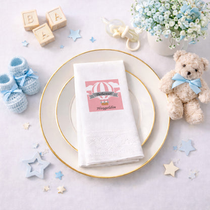 Balonlu Fil Temalı Kişiye Özel Bebek Hoş Geldin Peçetesi