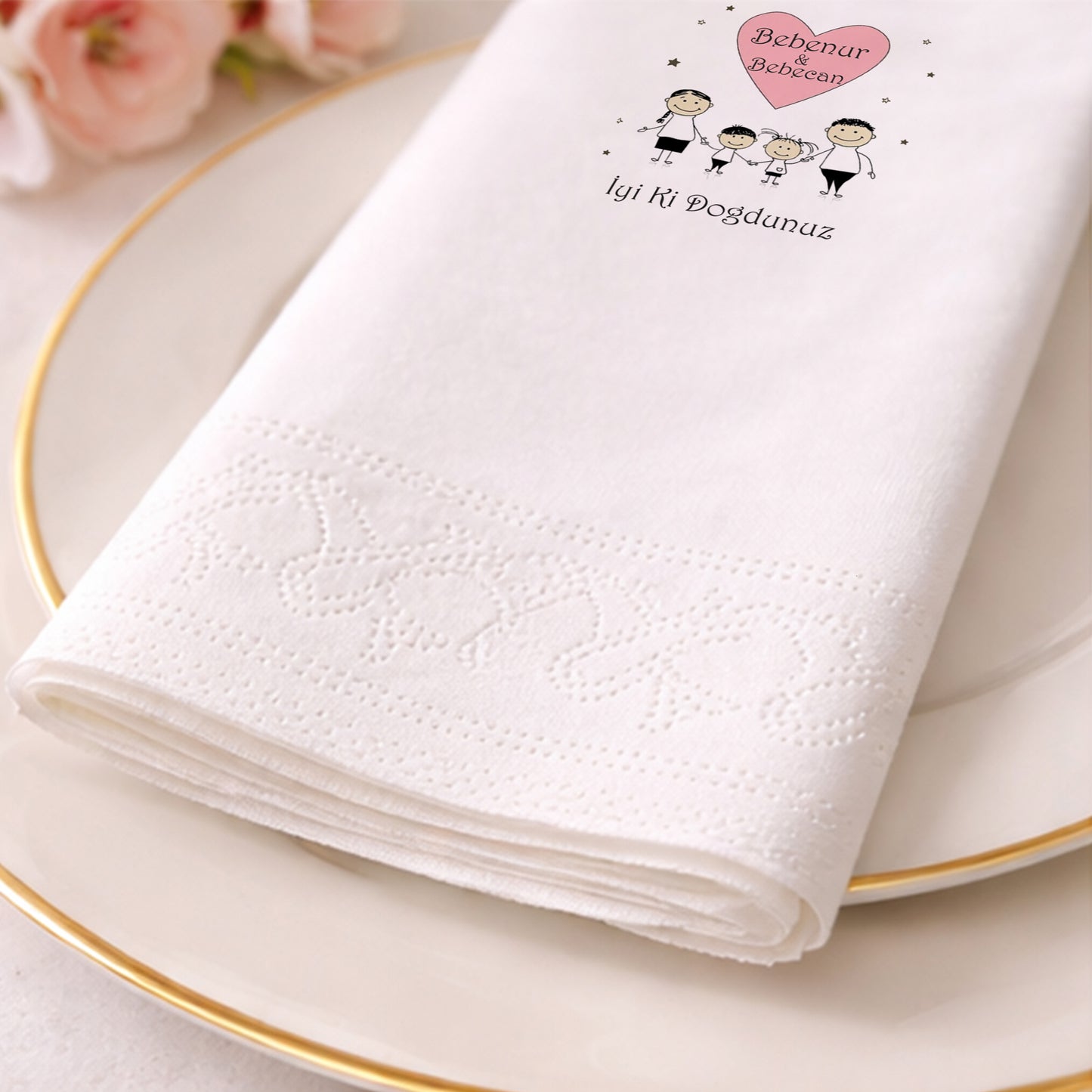 Flamingo Temalı Kişiye Özel Bebek Hoş Geldin Peçetesi