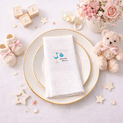 Leylek Temalı Kişiye Özel Erkek Bebek Hoş Geldin Peçetesi
