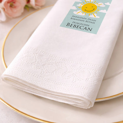 Güneş Temalı Kişiye Özel Bebek Hoş Geldin Peçetesi