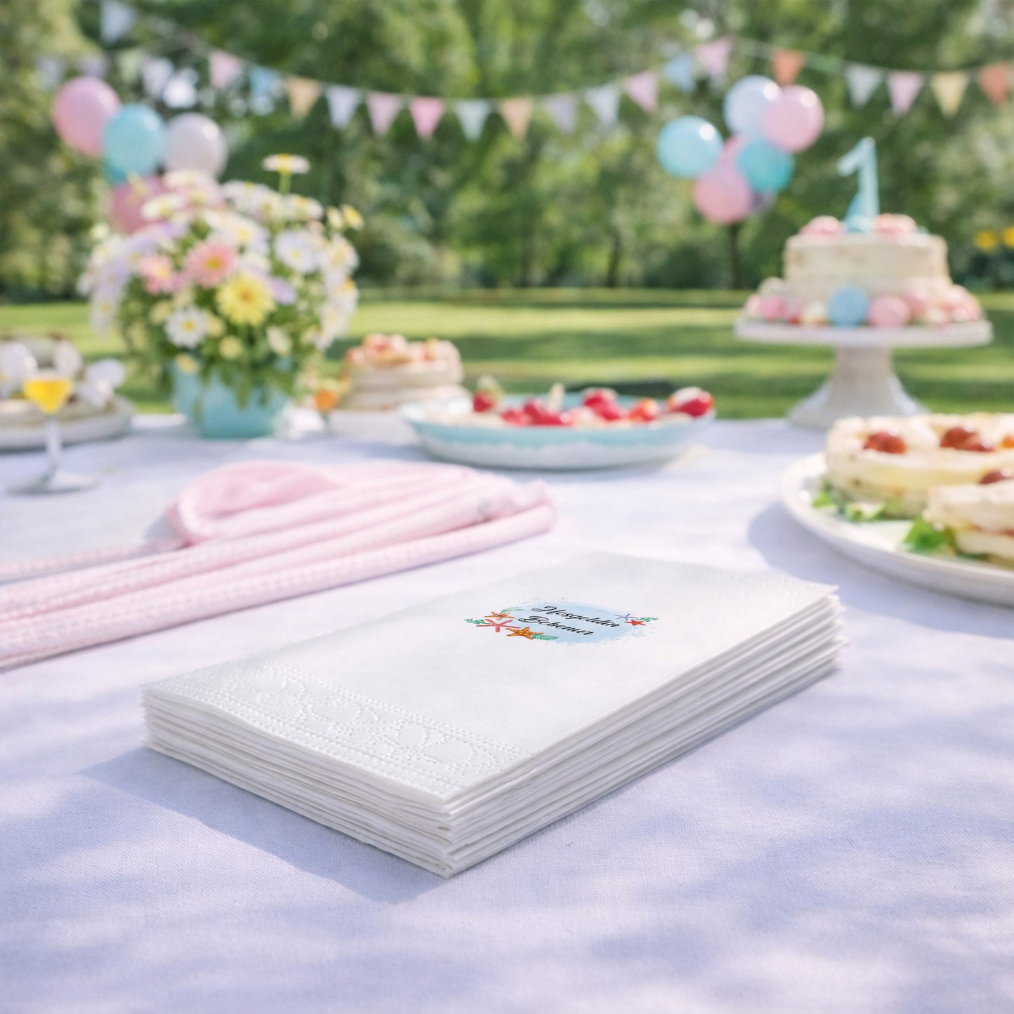 Deniz Yıldızı Desenli Mavi Bebenur Baby Shower Peçetesi
