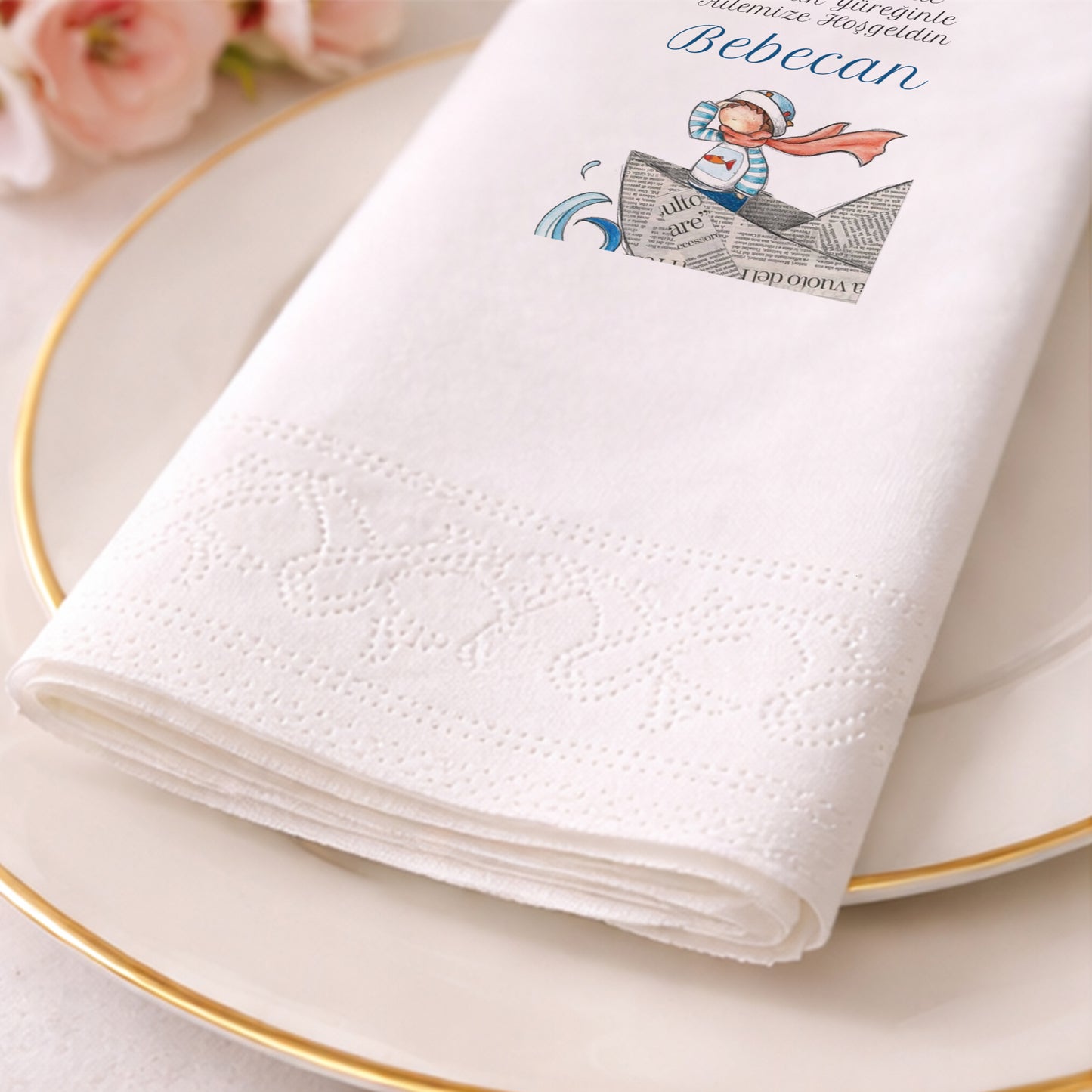 Gazete Kağıdı Kayıklı Denizci Bebecan Bebek Peçetesi