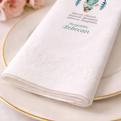 Tavşanlı Turkuaz Sıcak Hava Balonu Bebecan Peçetesi