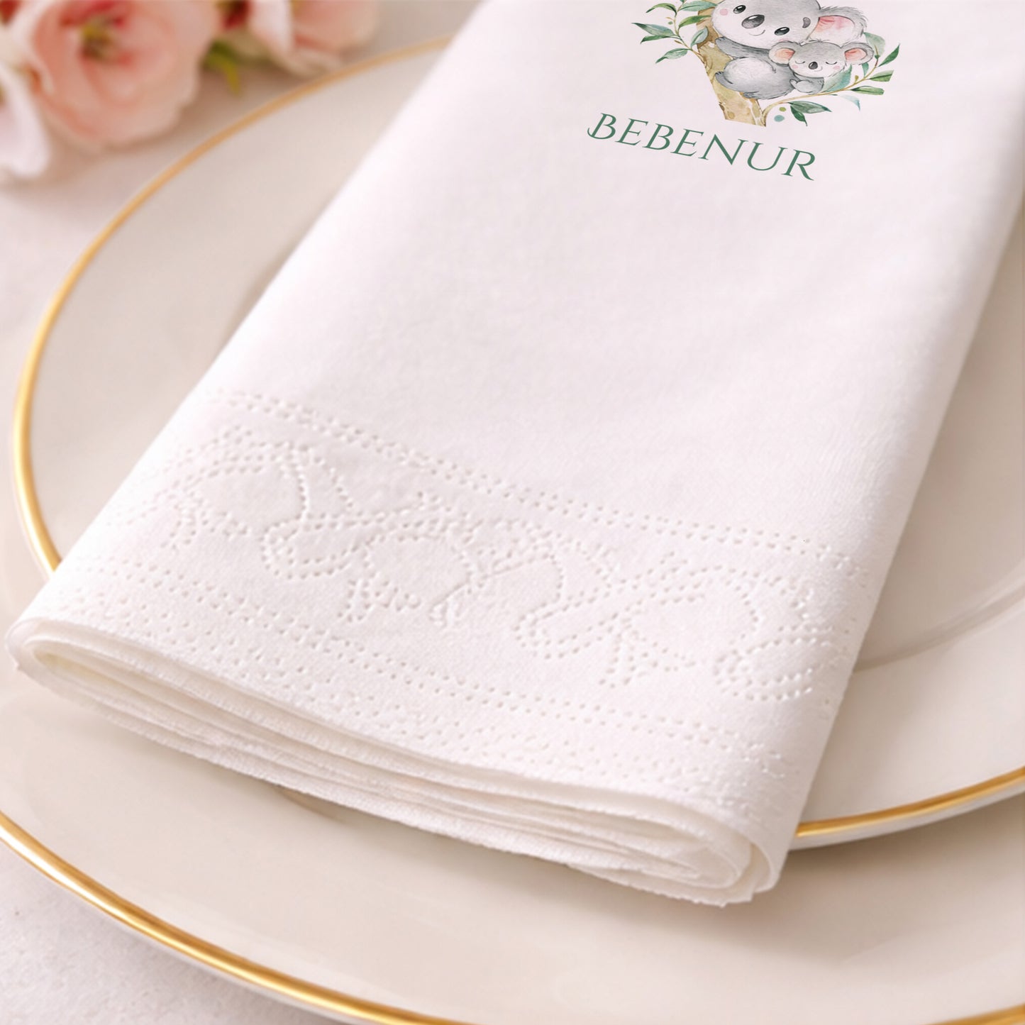Anne ve Yavru Koala Desenli Bebenur Doğum Günü Peçetesi