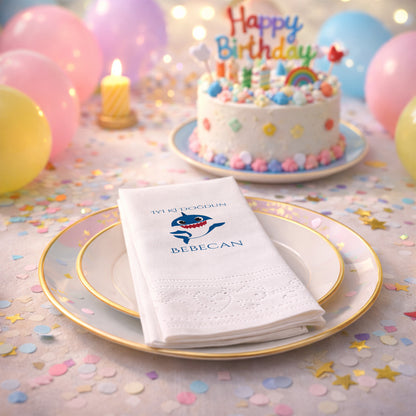 Bebecan Shark Temalı Siyah Zeminli Erkek Bebek Doğum Günü Peçetesi