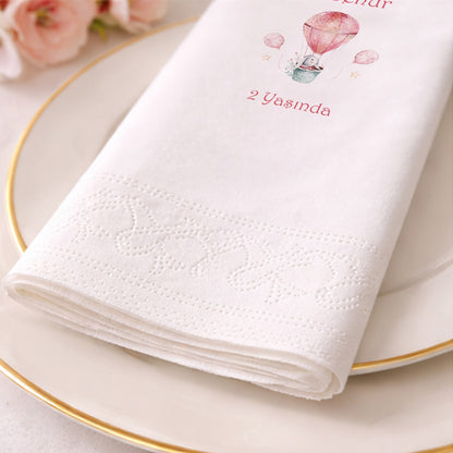 Tavşanlı Balon Tasarımlı Bebenur 2 Yaş Doğum Günü Peçetesi