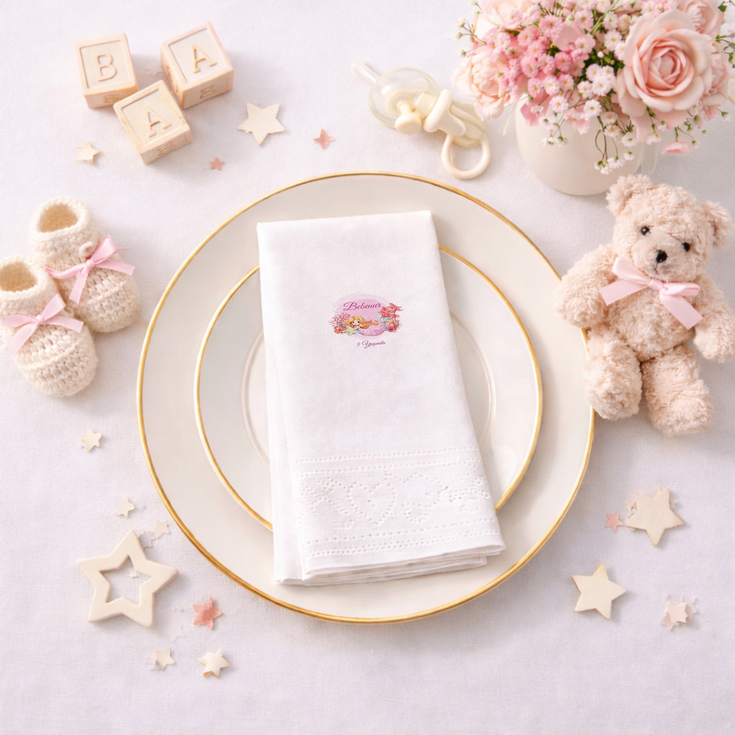 Deniz Kızı Temalı Bebenur 5 Yaş Doğum Günü Peçetesi