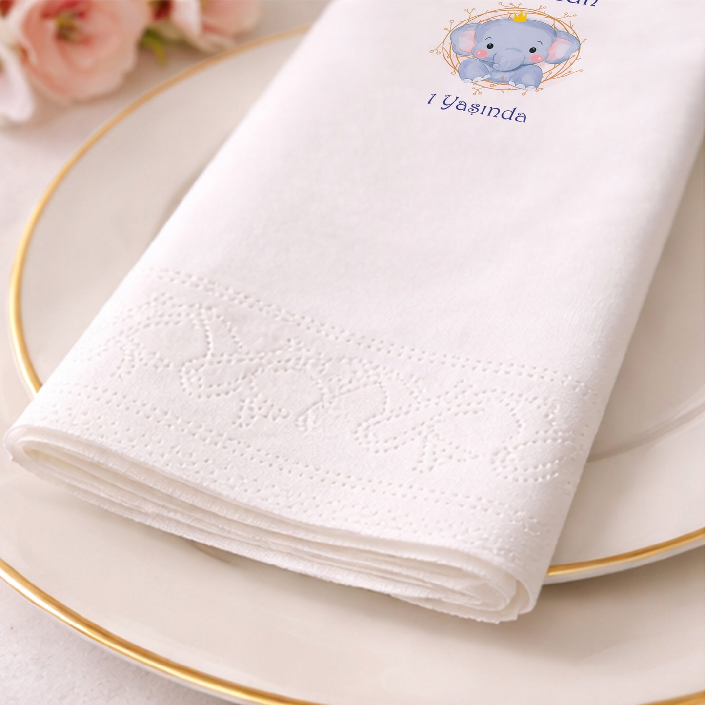 Kral Fil Figürlü Bebecan 1 Yaş Mavi Doğum Günü Peçetesi