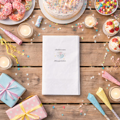 Ay Üzerinde Uyuyan Fil Bebecan Hoşgeldin Bebek Peçetesi