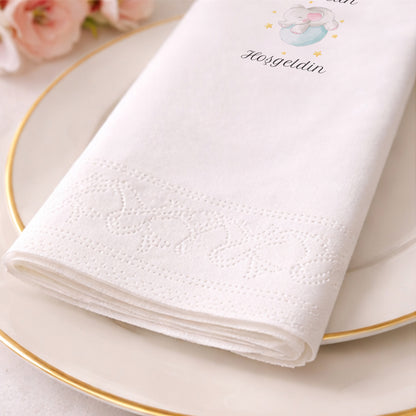 Ay Üzerinde Uyuyan Fil Bebecan Hoşgeldin Bebek Peçetesi