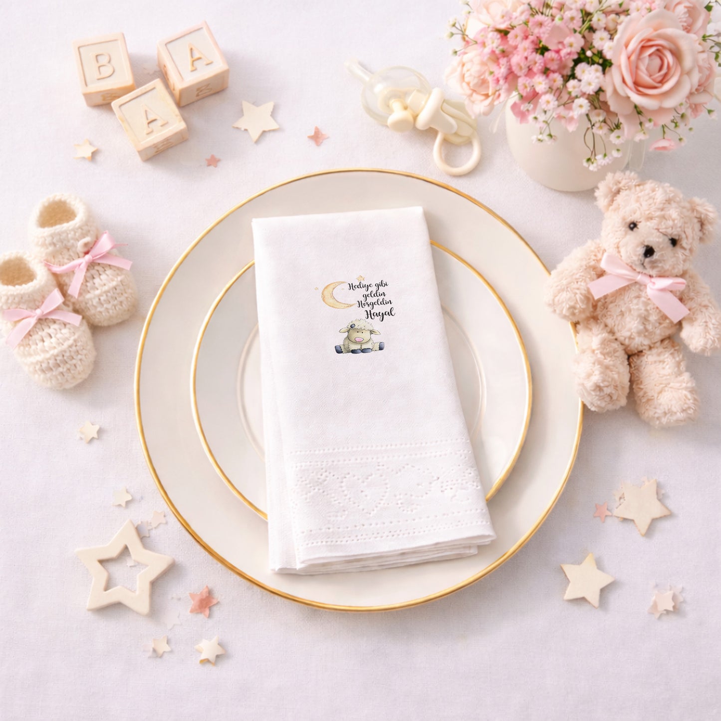 Hediye Gibi Geldin Hayal Temalı Sevimli Kuzu Figürlü Peçete