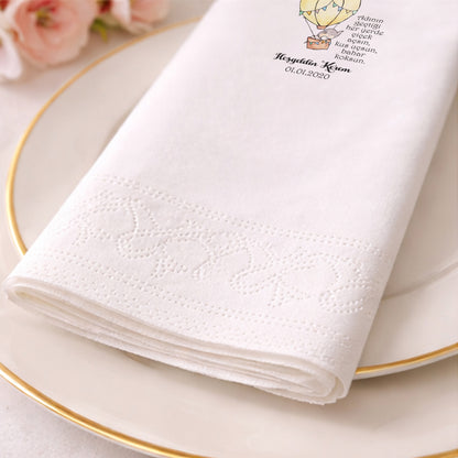 Kerem İsimli Uçan Balon ve Fil Temalı Siyah Zeminli Peçete