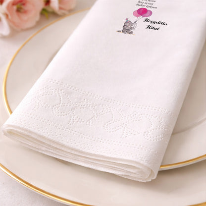 Hilal Hoşgeldin Bebek Pembe Balonlu Fil Desenli Şık Sunum Peçetesi