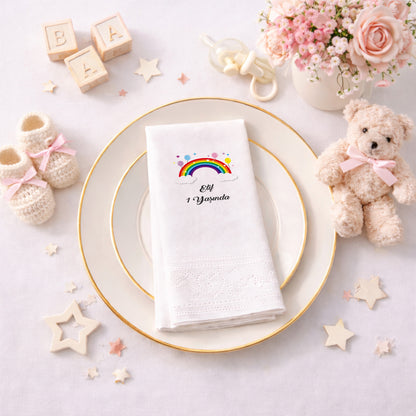 Balonlu Gökkuşağı Temalı Elif 1 Yaş Doğum Günü Peçetesi