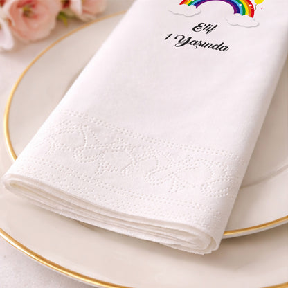 Balonlu Gökkuşağı Temalı Elif 1 Yaş Doğum Günü Peçetesi