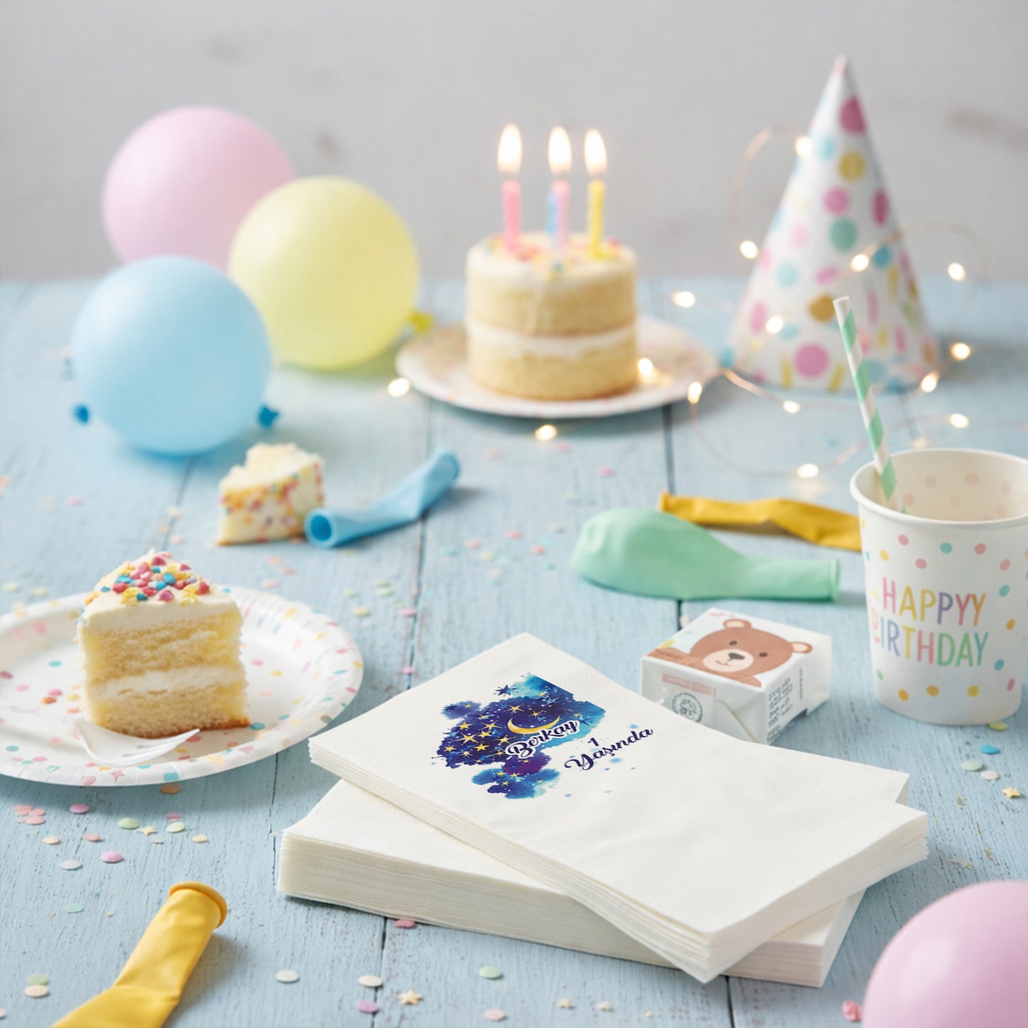 Berkay 1 Yaşında Ay ve Yıldız Temalı Gece Gökyüzü Peçetesi