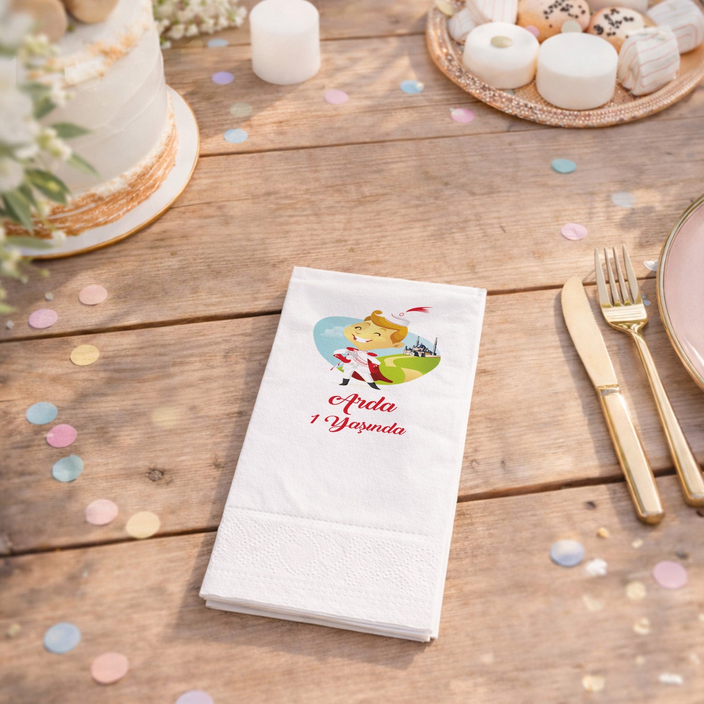 Arda 1 Yaşında Sünnet ve Doğum Günü Temalı Figürlü Peçete