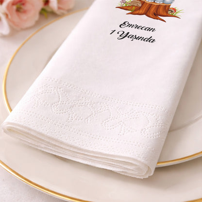 Emrecan 1 Yaşında Kütük Üstünde Fil Tasarımlı Doğum Günü Peçetesi