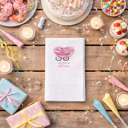 Ayşenaz İsme Özel Pembe Bebek Arabalı Doğum Günü Peçetesi