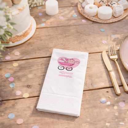 Ayşenaz İsme Özel Pembe Bebek Arabalı Doğum Günü Peçetesi