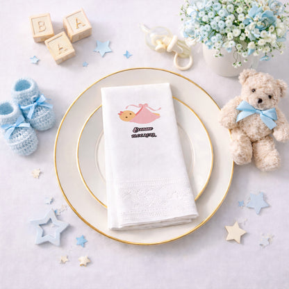 Ecenaz İsme Özel Pembe Kundaklı Bebek Tasarımlı Baby Shower Peçetesi