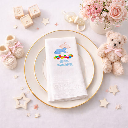 Burak İsme Özel Mavi Emekleyen Bebek Ve Blok Temalı Peçete