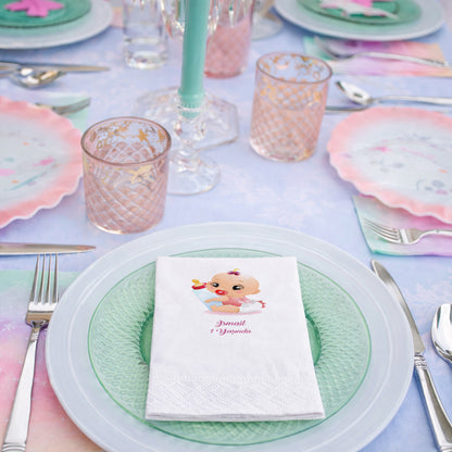 İsmail İsme Özel Biberonlu Kız Bebek Temalı 1 Yaş Peçetesi