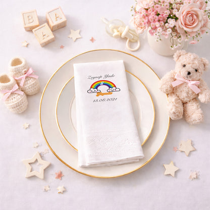 Zeynep Yade 1 Yaşında Tarihli Gökkuşağı Temalı Özel Peçete