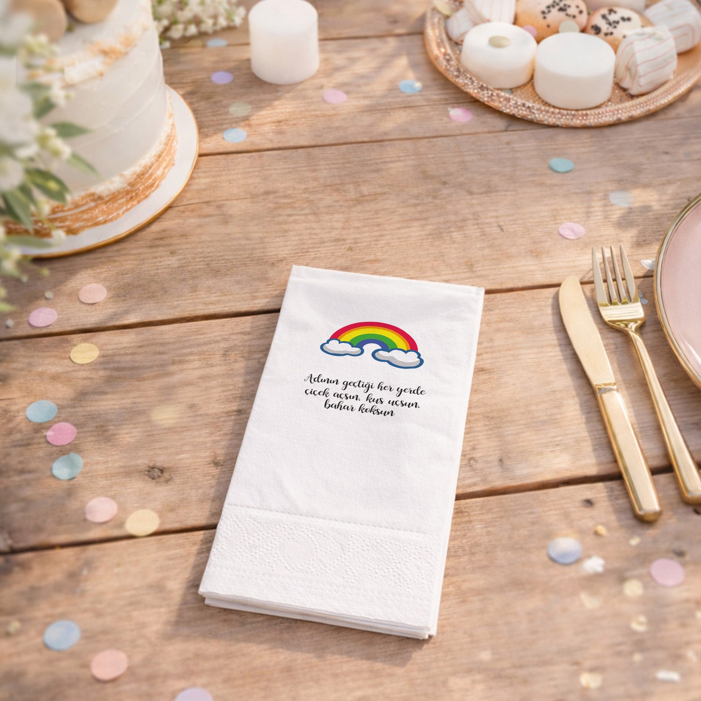Şiirsel Mesajlı Gökkuşağı Temalı Özel Gün Peçetesi