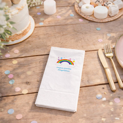 Gökkuşağı ve Renkli Balonlar Temalı Kutlama Peçetesi