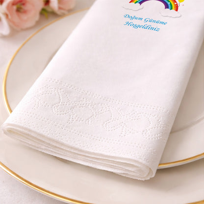 Gökkuşağı ve Renkli Balonlar Temalı Kutlama Peçetesi