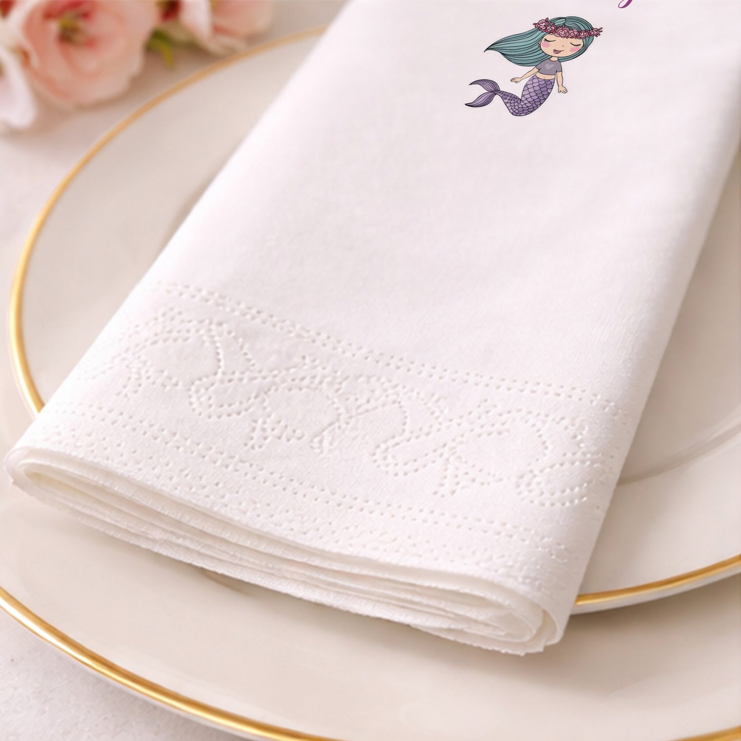 Mor Deniz Kızı Konseptli Doğum Günü Sunum Peçetesi