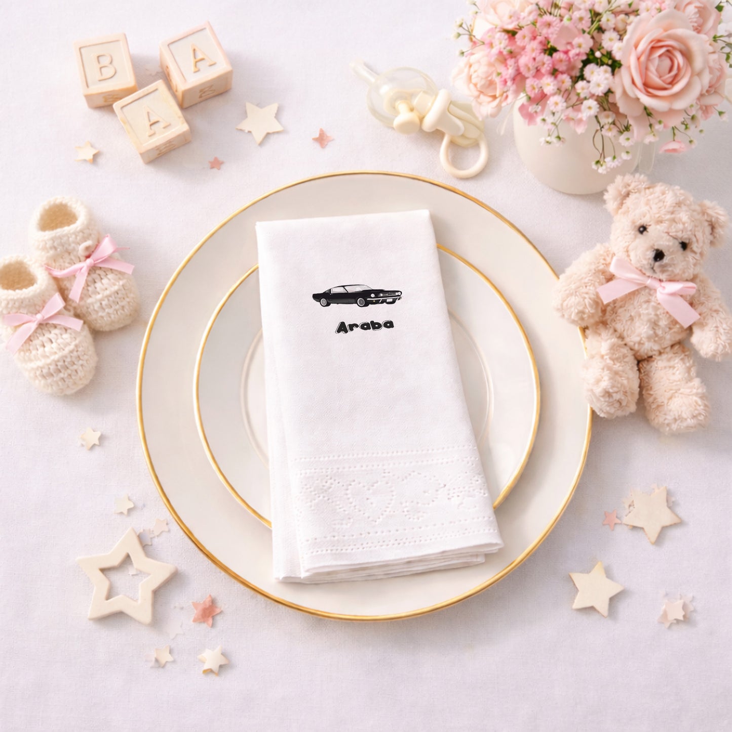 Siyah Klasik Araba Temalı Doğum Günü Partisi Peçetesi