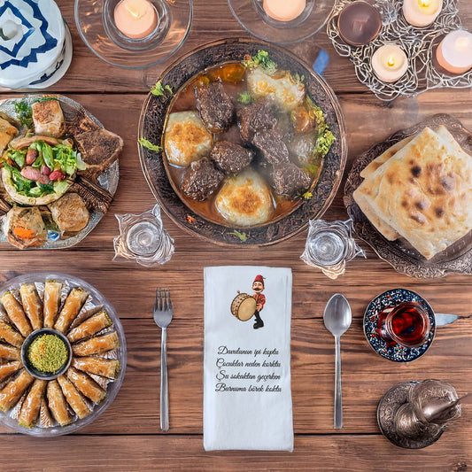 Kidzia Ramazan Davulcusu Baskılı Peçete – Mani Yazılı, 33x33 cm Çift Katlı, 20’li Paket