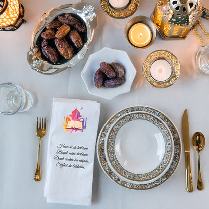 Kidzia Ramazan Kitap & Camii Silüeti Baskılı Peçete – Mani Yazılı, 33x33 cm Çift Katlı, 20’li Paket