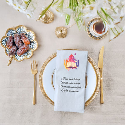 Kidzia Ramazan Kitap & Camii Silüeti Baskılı Peçete – Mani Yazılı, 33x33 cm Çift Katlı, 20’li Paket