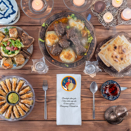 Kidzia Ramazan Davulcusu Yuvarlak Motif Baskılı Peçete – Mani Yazılı, 33x33 cm Çift Katlı, 20’li Paket