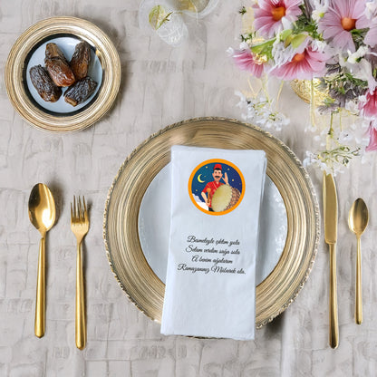 Kidzia Ramazan Davulcusu Yuvarlak Motif Baskılı Peçete – Mani Yazılı, 33x33 cm Çift Katlı, 20’li Paket