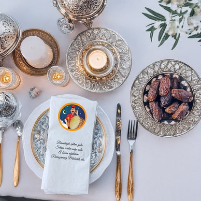 Kidzia Ramazan Davulcusu Yuvarlak Motif Baskılı Peçete – Mani Yazılı, 33x33 cm Çift Katlı, 20’li Paket